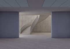 Basement view of stair down to gallery and lecture theatres